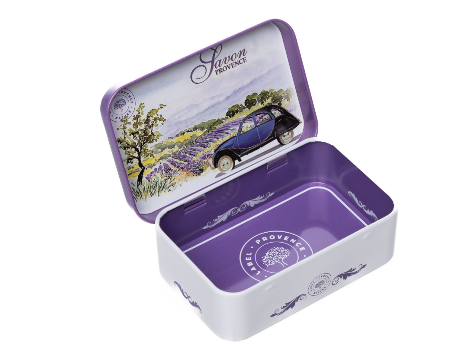 Caja Metálica Campos de Lavanda y Coche Azul para Jabón 125g - Alecobio
