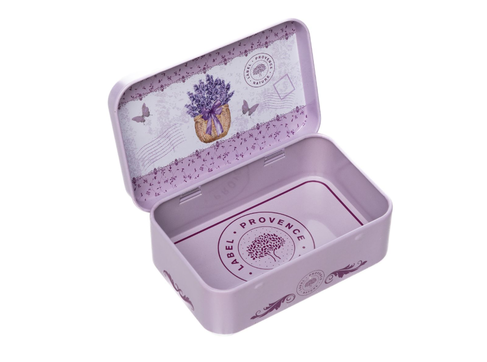 Caja Metálica Cesta de Lavanda y Mariposas Moradas para Jabón 125g - Alecobio