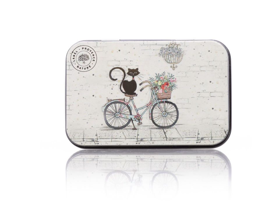 Caja Metálica Bicicleta con Gato Negro para Jabón 125g - Alecobio