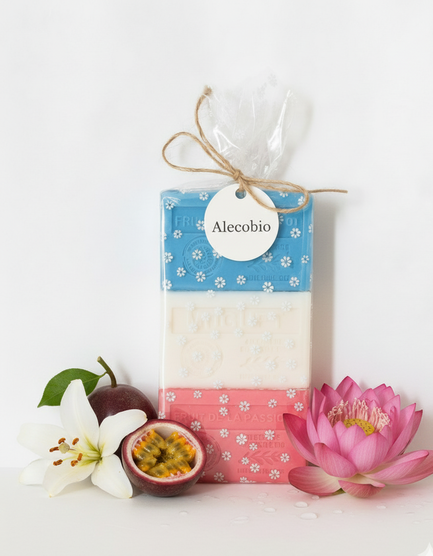 Pack Regalo Set 3 Jabones de la Provenza (Flor de Lotus, Muguet, Fruta de la Pasión) - Alecobio