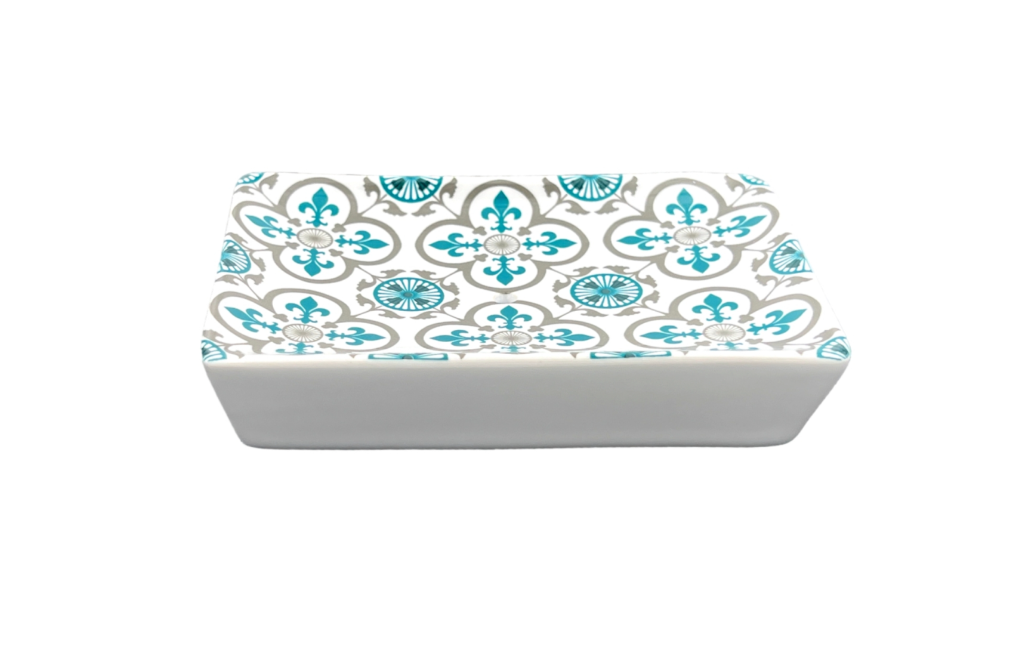 Jabonera de Cerámica Lys Gris y Turquesa - Alecobio