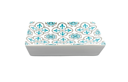 Jabonera de Cerámica Lys Gris y Turquesa - Alecobio