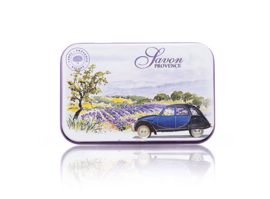 Caja Metálica Campos de Lavanda y Coche Azul para Jabón 125g - Alecobio