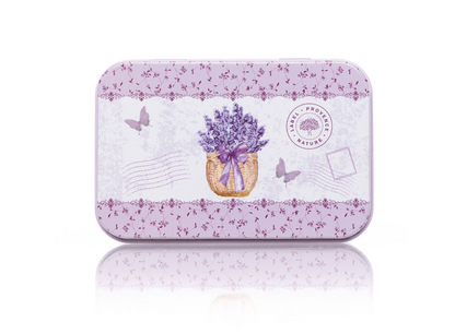 Caja Metálica Cesta de Lavanda y Mariposas Moradas para Jabón 125g - Alecobio