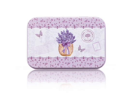 Caja Metálica Cesta de Lavanda y Mariposas Moradas para Jabón 125g - Alecobio