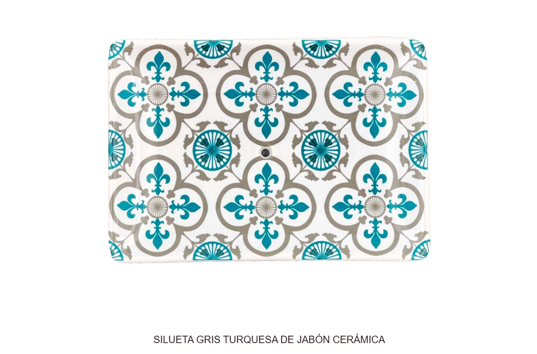 Jabonera de Cerámica Lys Gris y Turquesa - Alecobio