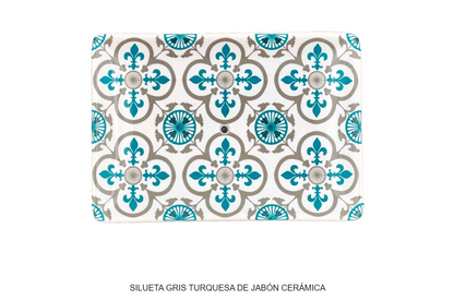 Jabonera de Cerámica Lys Gris y Turquesa - Alecobio