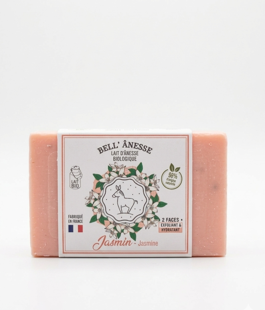 Jabón Facial Doble cara de Leche de Burra Biológica y Jazmín Exfoliante-Hidratante