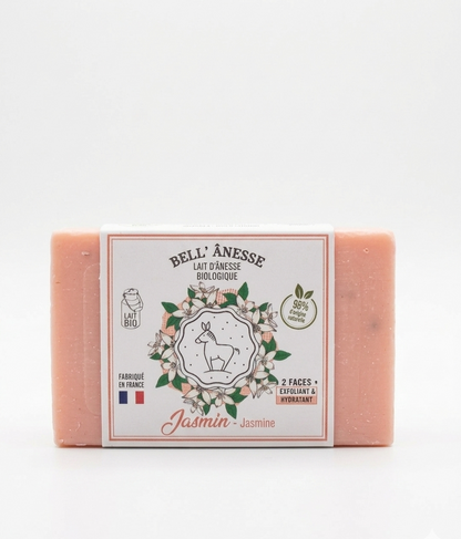 Jabón Facial Doble cara de Leche de Burra Biológica y Jazmín Exfoliante-Hidratante
