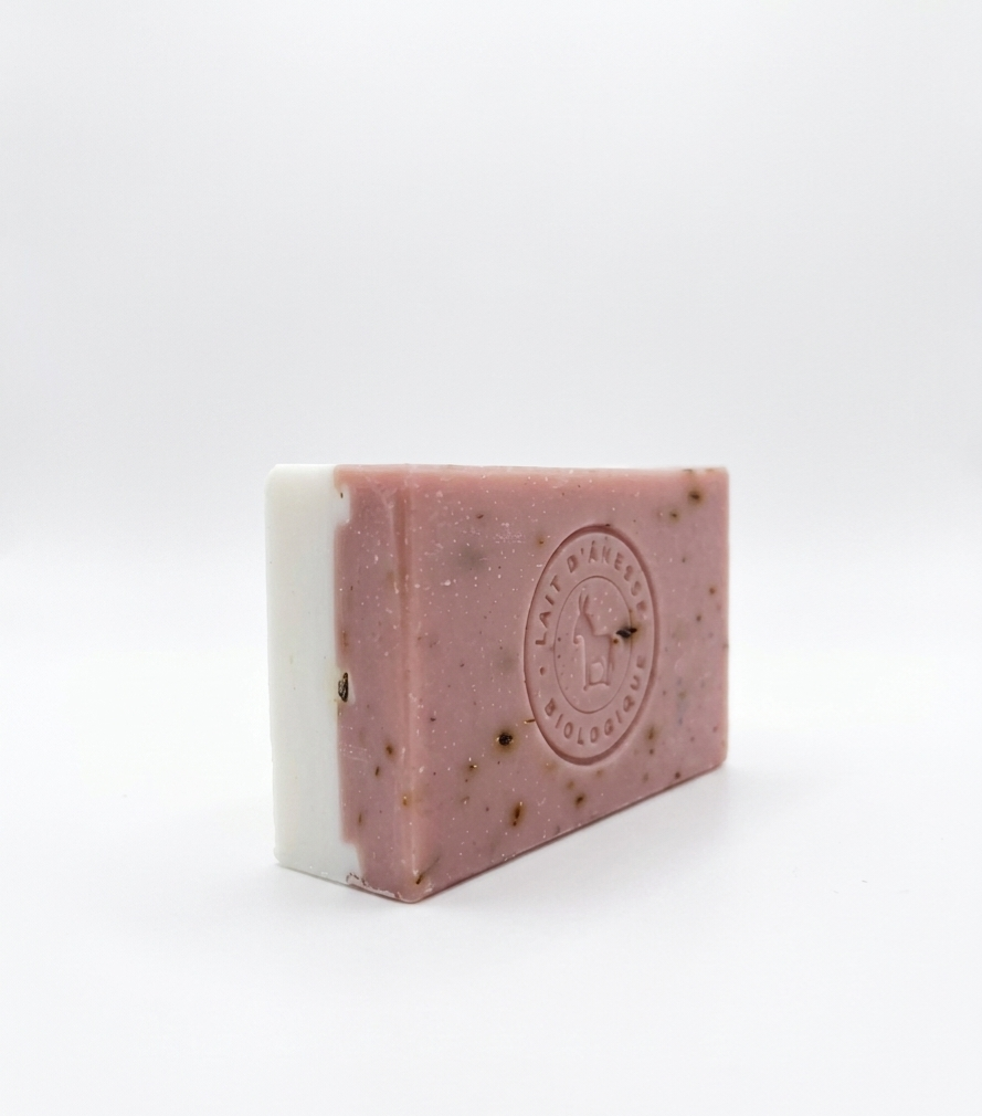 Jabón Facial  Doble cara de Leche de Burra Biológica y Pétalos de Rosas Exfoliante-Hidratante