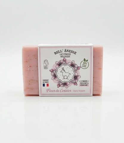Jabón Facial Doble cara de Leche de Burra Biológica y Flor de Cerezo Exfoliante-Hidratante