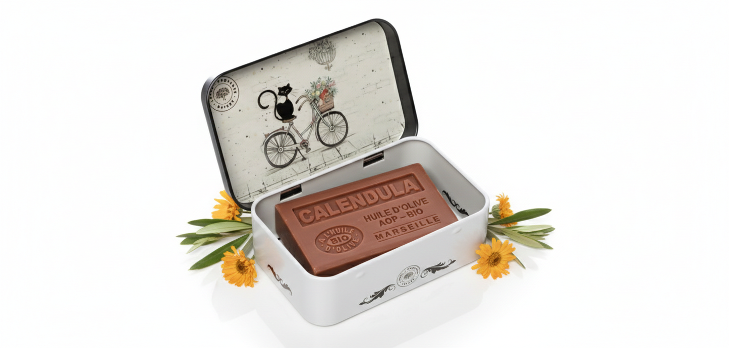 Caja Metálica Bicicleta con Gato Negro para Jabón 125g - Alecobio