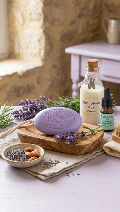 Jabón  de Leche de Burra Ecológica y Lavanda Bio con cuerda - Alecobio