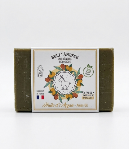 Jabón Facial Doble cara de Leche de Burra Biológica y Aceite de Argán Exfoliante-Hidratante