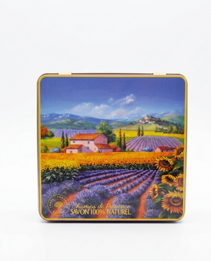 Caja Metálica  Campos de Lavanda con 6 Jabones  60g perfumados de Marsella 60g - Alecobio