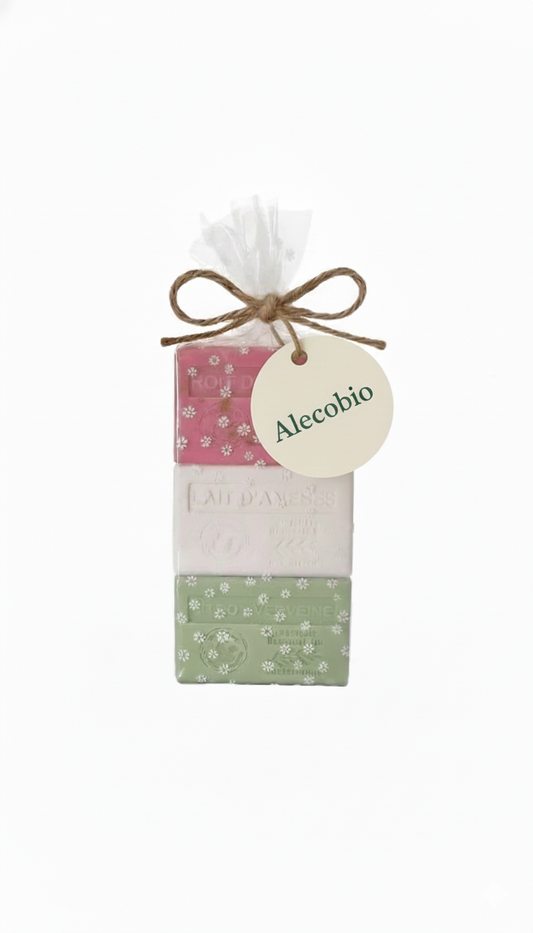 Pack Regalo Set 3 Jabones de la Provenza (Rosa pétalos, Leche burra y Citrón-Verbena) - Alecobio