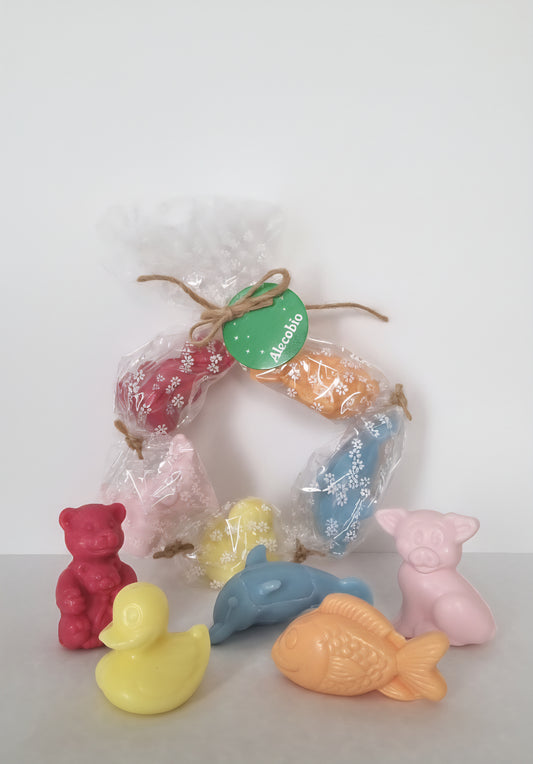 Pack Regalo de Jabones Set 5 Figuritas de Animalitos (Osito, Cerdito, Patito, Delfín, Pez) - Alecobio