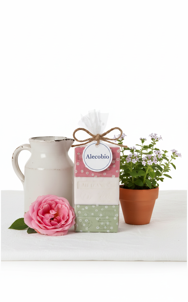 Pack Regalo Set 3 Jabones de la Provenza (Rosa pétalos, Leche burra y Citrón-Verbena) - Alecobio