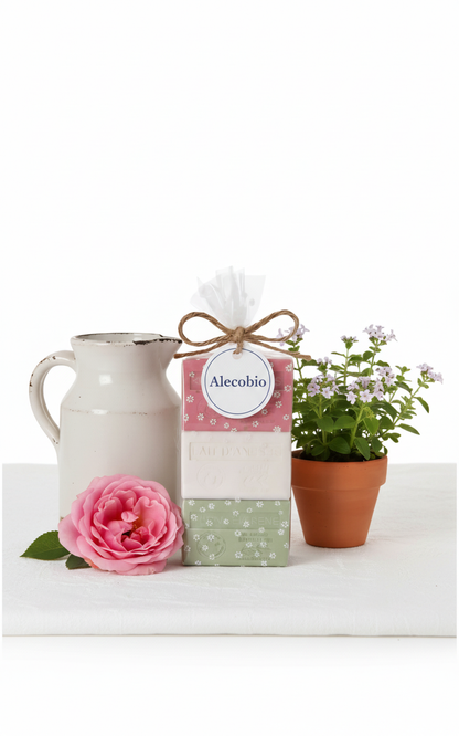Pack Regalo Set 3 Jabones de la Provenza (Rosa pétalos, Leche burra y Citrón-Verbena) - Alecobio