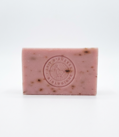 Jabón Facial  Doble cara de Leche de Burra Biológica y Pétalos de Rosas Exfoliante-Hidratante